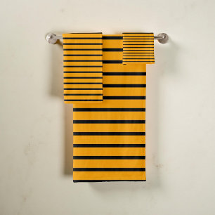 Yellow and Black Stripes Pattern Modern, Stylish Bath Towel Set