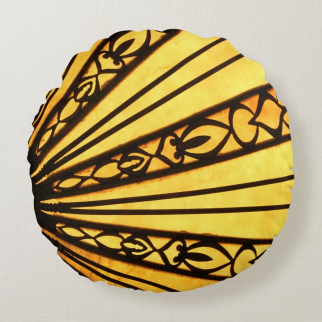Yellow and Black Sunburst Round Cushion (Front)