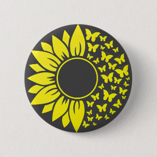 Yellow and Black Sunflower Butterfly Button