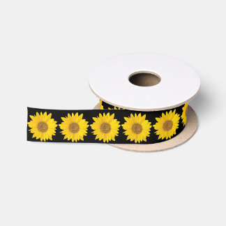 Yellow and Black Sunflower Pattern Satin Ribbon