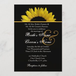 Yellow and Black Sunflower Wedding Metallic Paper Invitation