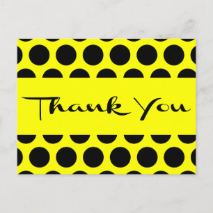 Yellow And Black Thank You Polka Dots Postcard