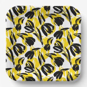 Yellow And Black Tulips Paper Plate