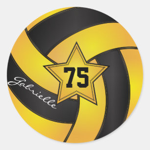Yellow and Black Volleyball   DIY Name & Number Classic Round Sticker