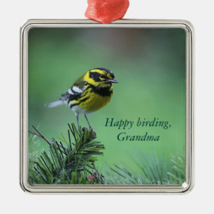 yellow and black warbler premium ornament
