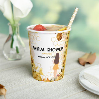 Yellow and black watercolor bridal shower paper cups