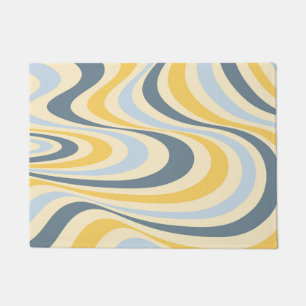 Yellow and blue abstract swirl design doormat