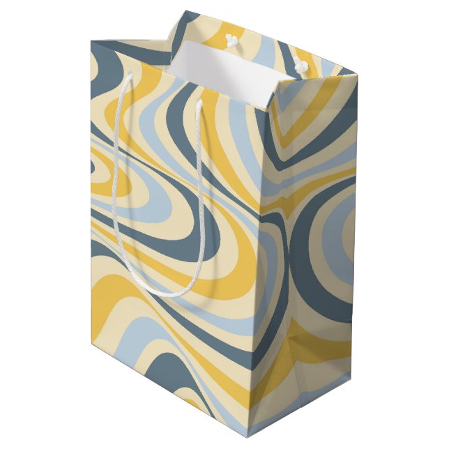 Yellow and blue abstract swirl design medium gift bag (Back Angled)