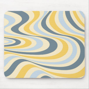 Yellow and blue abstract swirl design mouse pad