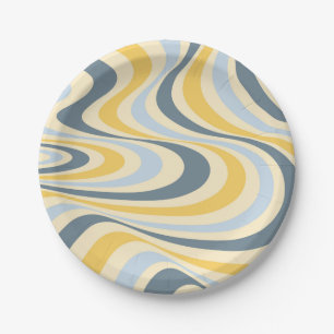 Yellow and blue abstract swirl design paper plate