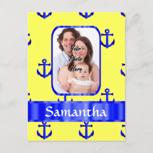 Yellow and blue anchor pattern postcard