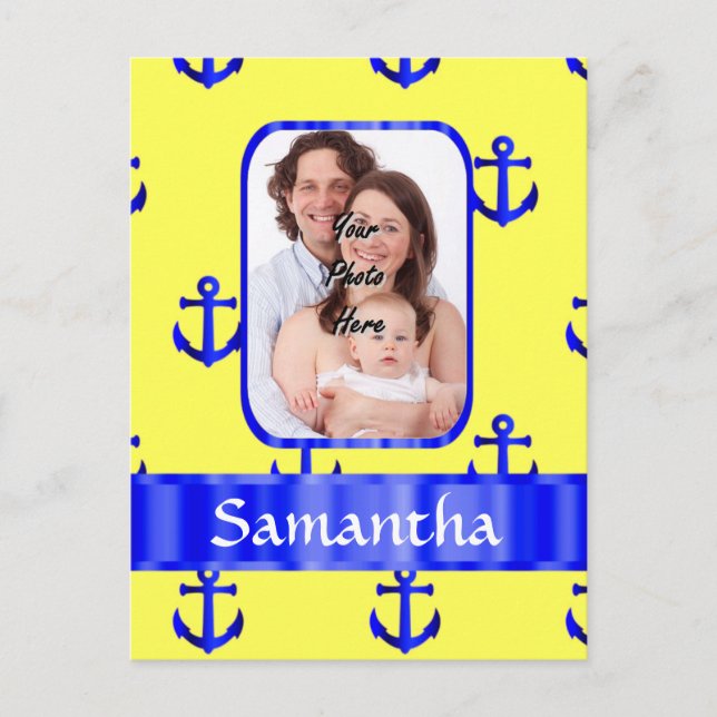 Yellow and blue anchor pattern postcard (Front)