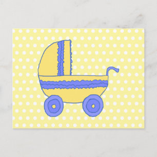 Yellow and Blue Baby Stroller. Postcard