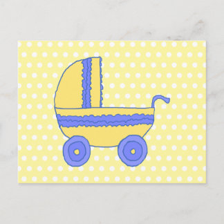 Yellow and Blue Baby Stroller. Postcard