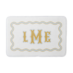 Yellow and Blue Bespoke Scalloped Monogram Bath Mat