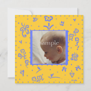 Yellow and Blue Birth Announcement