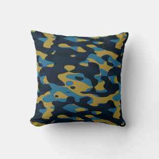 yellow and blue camo abstract cushion