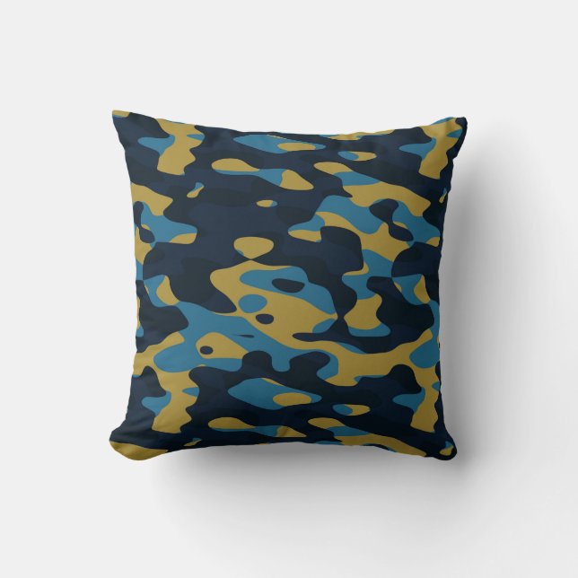 yellow and blue camo abstract cushion (Front)
