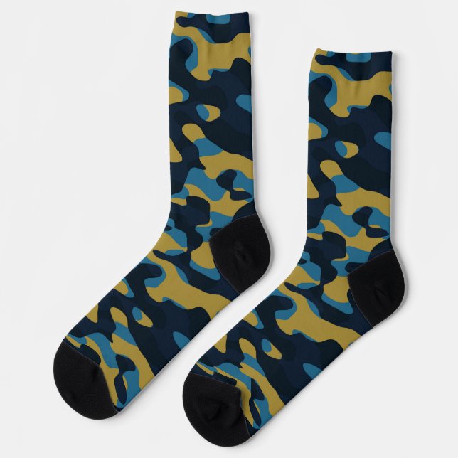 yellow and blue camo abstract socks (Left)