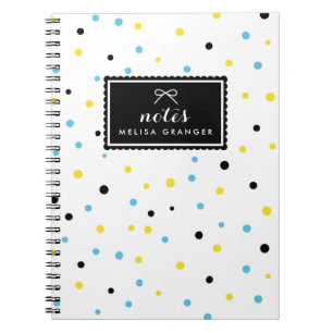 Yellow and Blue Confetti Dots Pattern Customisable Notebook