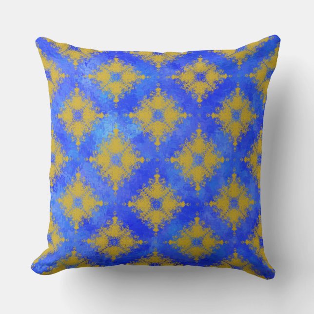 Yellow and Blue Diamond Burst Pattern Cushion (Front)