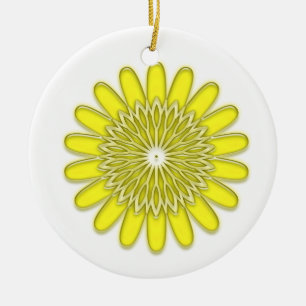yellow and blue digital flower pattern Christmas Ceramic Tree Decoration