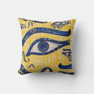 Yellow and Blue Egyptian Pattern - Eye of Horus Cushion