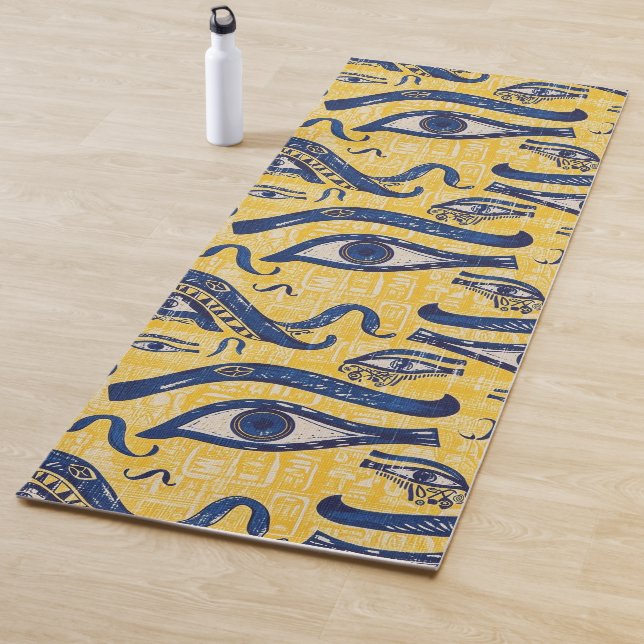 Yellow and Blue Egyptian Pattern - Eye of Horus Yoga Mat (In Situ)