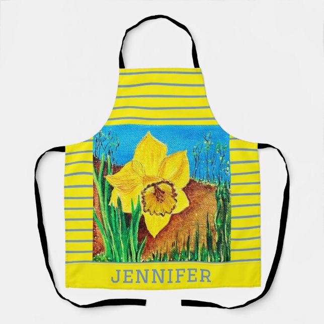 Yellow and Blue Floral All-Over Print Apron (Front)