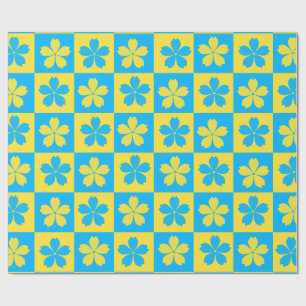 Yellow and blue floral chequered Board Wrapping Paper