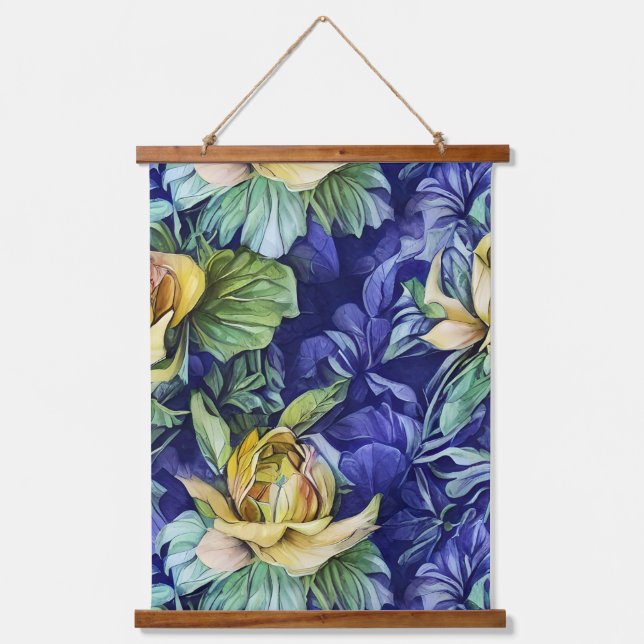 Yellow and Blue Floral Hanging Tapestry (Front)