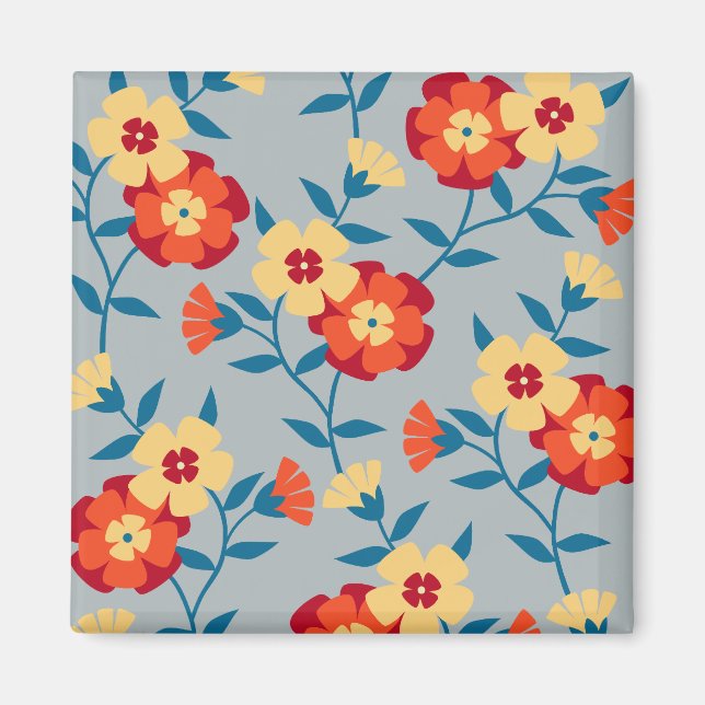 Yellow and Blue Floral Modern Magnet (Front)