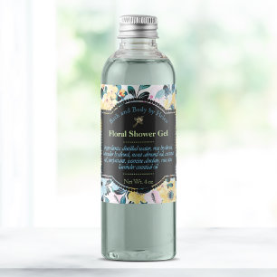 Yellow and blue flowers bath and body care label