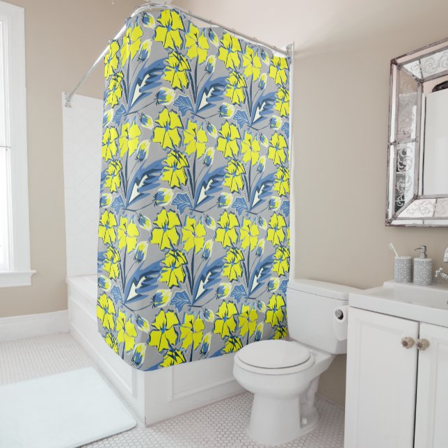 Yellow and blue flowers with sparkles. shower curt curtain (In Situ)