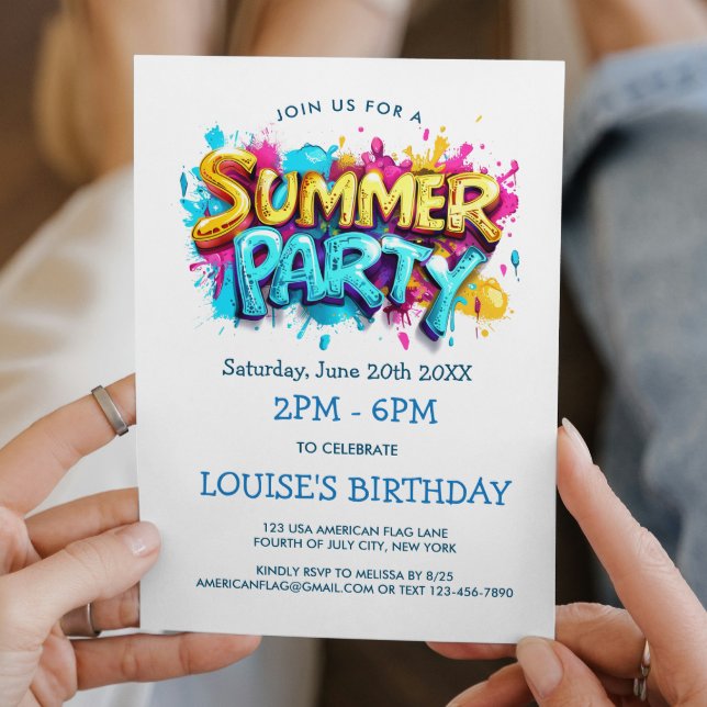 Yellow and Blue Graffiti Style Summer Party  Invitation (Creator Uploaded)