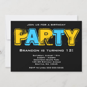 Yellow and Blue Grunge Birthday Party Invitation