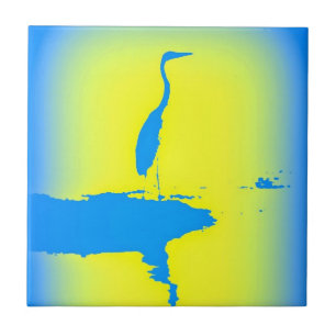 yellow and blue heron tile