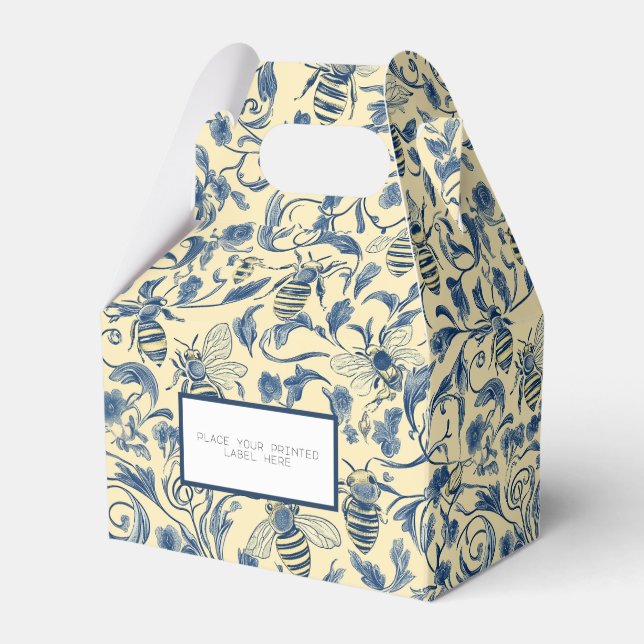 Yellow and Blue Honey Bees Toile Party Favour Box (Front Side)