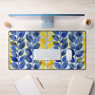 Yellow and Blue Leaves Desk Mat