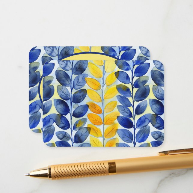 Yellow and Blue Leaves Enclosure Card (Front/Back In Situ)