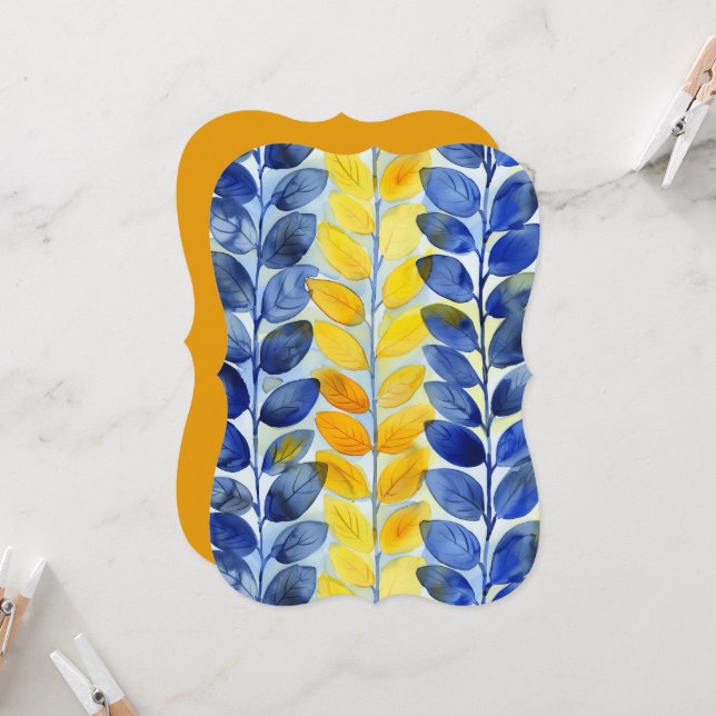 Yellow and Blue Leaves Flat Card (Front/Back In Situ)
