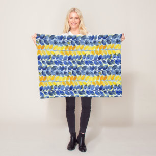 Yellow and Blue Leaves Fleece Blanket