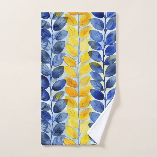 Yellow and Blue Leaves Hand Towel (Hand Towel)