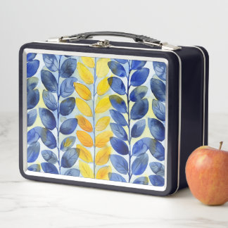Yellow and Blue Leaves Metal Lunch Box