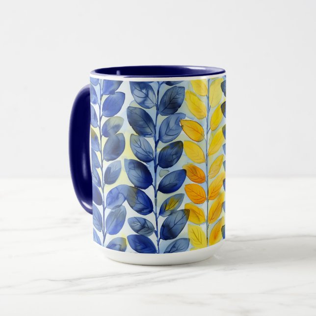 Yellow and Blue Leaves Mug (Front Left)