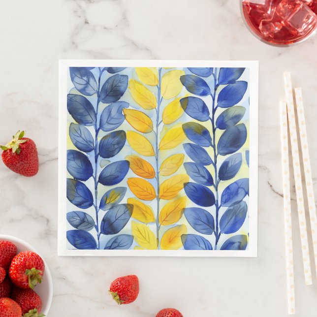 Yellow and Blue Leaves Napkin (Insitu)