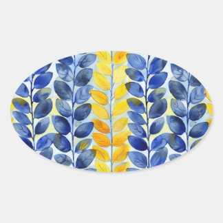 Yellow and Blue Leaves Oval Sticker