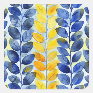 Yellow and Blue Leaves Square Sticker