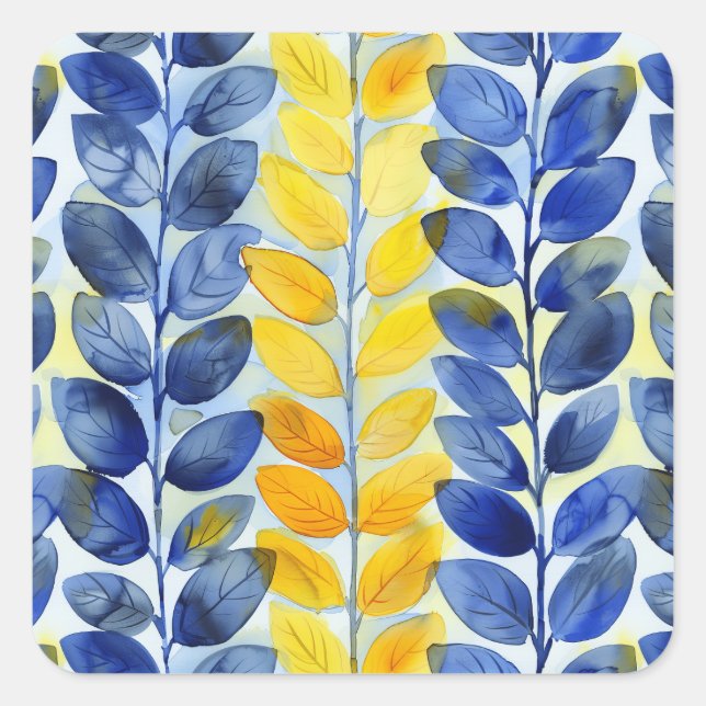 Yellow and Blue Leaves Square Sticker (Front)