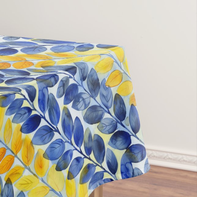 Yellow and Blue Leaves Tablecloth (In Situ)